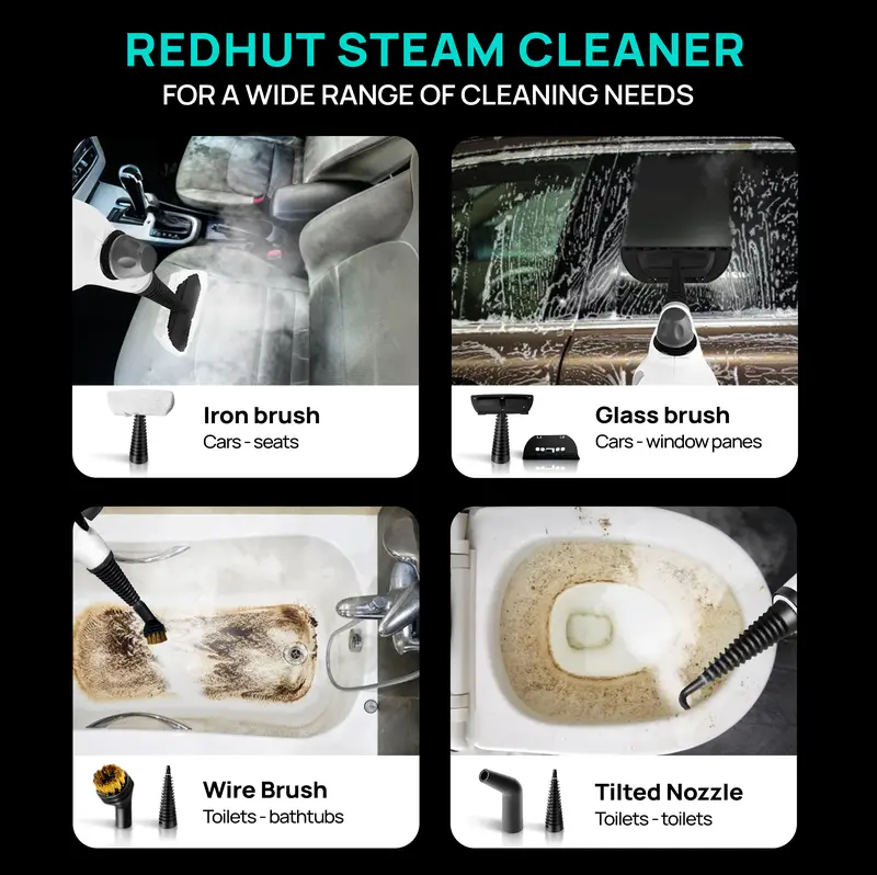 Product Introduction of Redhut Pressurized Handheld Multi-Surface Natural Steam Cleaner with 12 pcs Accessories, Multi-Purpose Steamer for Home Use, Cleaning Floor, Kitchen,Spring 6