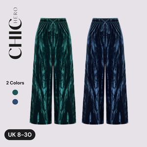 ChicHero Elasticated Velvet Wide-leg Elegant & Comfort Trousers Casual Fabric Pants Soft Womenswear Bottom Emerald Everyday high  waist  pants  for  women black  friday  sale