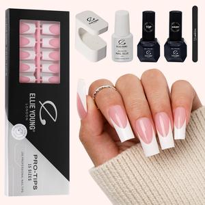 [ ProTips-French Kit ] PRO-TIPS 150pcs Pink Long Square French Nail Tip, 15 Sizes Press-On Nails, Gel Acrylic Nail Extensions for Easy DIY, Ellie Young