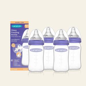 Lansinoh Glass Feeding Bottles 160ml with NaturalWave Teat for breastmilk or combi feeding