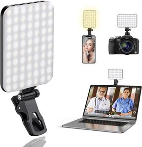 PORTABLE LED SELFIE LIGHT CLIP Video Conference 60 LED Lighting with Clip & Camera Tripod Adapter Rechargeable, 3 Light Modes for  Laptop Photo Makeup Adjustable phone