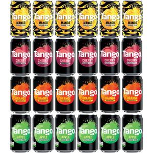 Tango Mix Case Pack of 24- x6 Mango, x6 Cherry, x6 Orange, x6 Apple: Flavoured Sparkling Soft Drink Can 330ML Beverage Set