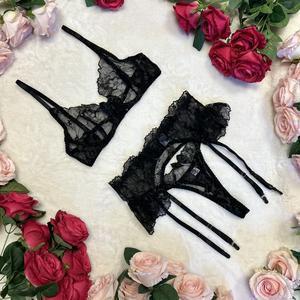 Liliosa Lingerie Milano High Quality Classy Elegant Black High Quality Floral Embroidery Lace 3 Piece Set (Bra - clasp + Garter - clasp + Pants - adjustable)  Comfortable Womenswear Underwear, Sexy Lingerie Outfits, Elegance Style, Bridal, Spring Summer