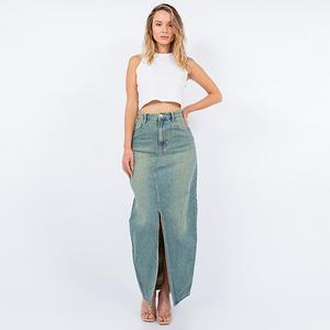 Vintage Wash Front Slit Denim Maxi Skirt - UK SIZE 6-16 - Women's Daily, Daily Dress, Women's Summer Outfit