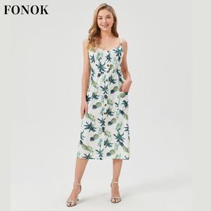 【FONOK】6 Styles Plus-size Clothes  Summer New High-waisted Printed Suspender Dress Senior Sense Breasted Slit Long Skirt Casual Womenswear straps simple casual dresses floral elegant casual dresses print  casual dresses summer dress bikini wrap