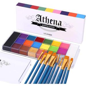 UCANBE Athena Painting Palette 20 Colors Oil Based Face Body Paint Set with 10 Professional Brushes for Halloween Cosplay Party SFX Makeup Non Toxic for Adults Kids