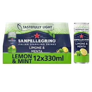 San Pellegrino Lemon Mint Can - Pack of 12 x 330ml - Refreshing Beverage Drink