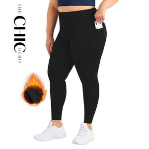 ChicHero Women's Plus Solid High Rise High Waist Stretchy Skinny Leggings with Side Pockets F winter Fabric Womenswear Bottom Elegant Style Basic Minimalist