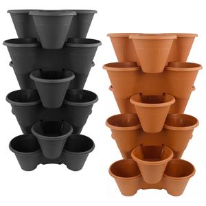 Set of 3 or 6 Strawberry Planter Trio - Terracotta or Black - Stackable Plant Pots for Strawberries, Herbs, Plants, Flowers Home Garden Gardening
