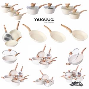 Cream Granite Cookware Collection:  pans set Frying, Wok, Sauté, Saucepan & Utensils - Kitchenware By Nuovva