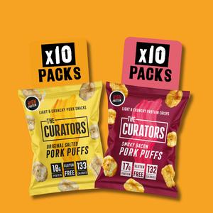 Viral Protein Crisps - Award Winning Mixed Pork Puffs in Salted & Bacon Flavours, Delicious Zero Carb Keto Friendly Crisps with 18g Protein, Gluten Free, Mouthwatering Taste uk