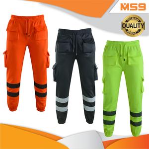 MS9 Mens Fleece Cargo Work Trousers Joggers Black Plain Polyester Menswear Pants Simple Stretch Pockets Cargo Pants Workwear Uniform Clothing H1