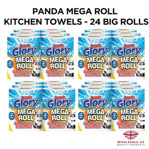 PANDA GLORY MEGA ROLLS 24 BIG KITCHEN ROLL, 2PLY Mega Absorbent Kitchen Paper Towel Roll, Extra Thick Sheets | Multipurpose Kitchen Rolls (24 BIG Rolls) Eco-friendly Sustainable, Family Hand Cleaning Household Pack Wipe