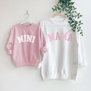 Mama & Mini College Matching White/Pink Sweatshirts