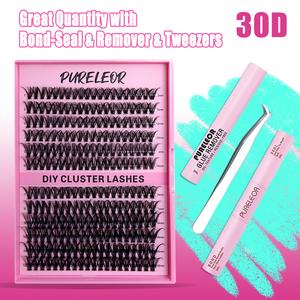 PURELEOR Cluster Lashes Kits 240PCS 30D 40D Eyelash Extensions Makeup Eyelashes Bundle DIY Lash Cosmetic Eyelashes Extensions