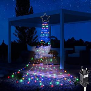Christmas Lights, 320 LED 8 Modes 11ft x 8 Strands String Lights, with Star Topper Cone Tree Decoration Fairy Lights Waterfall for Xmas, Birthday, Holiday, Wedding, Party Decor