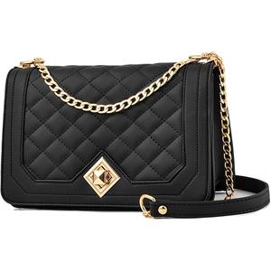 Crossbody Bags for Women Small Ladies Shoulder Bag Purse PU Leather Quilted Handbags with Gold Chain Strap Fashion Cute Cross Body Phone Bag Side Purses Black Evening Clutch
