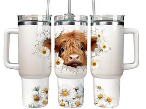 40oz Highland Cow Tumbler with Straw - Personalised Gift for Hot and Cold Drinks Flask, Drinkware Cup