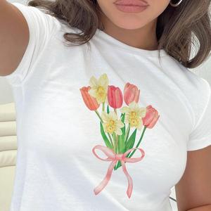 Tulips Print T-Shirt - Womens Baby Tee - Salty Pixie