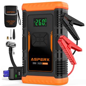 AsperX  5-in-1  Jump Starter with Air Compressor, 3000A Battery Starter Fast Charging, 12V Battery Car Jump Starter (for Up to 10L Gas/8.0L Diesel Engines), Battery Booster, with 3.4in LCD Display and LED Light, power bank winter gift for men