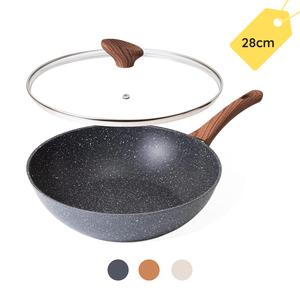 Nuovva Induction Non Stick Wok Cookware Pan – Deep Stir Fry Pan with Lid – 28cm Frying Pan with Induction Base
