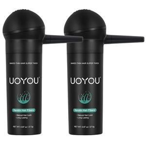 UOYOU Pack of 2 HairFibres for Thinning Hair 27.5g Bottle with Applicator | Hair Thickening Fibres | Undetectable & Natural Keratin HairFibers for men | Concealer for Hair Loss for Men and Women | Hair Fibre Powder Haircare