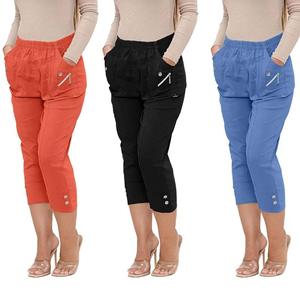 Women's Capri Trousers - Ladies Cherry Berry Plain Cropped 3/4 Length Trouser Stretch Fit Elasticated Waist Summer Short Pants Plus Size UK 8-24 Womenswear Bottom Underwear Lady