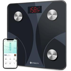 Etekcity Bluetooth Body Fat Scale, Personal Scale, Smart Digital Scale, Body Analysis Scales with Intelligent App for Body Weight, Fat, BMI, Muscle Mass, 28St/180kg/400Lb, Black Healthcare Weight Scale,Fitness Equipment for Home Use