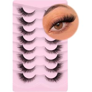 Eye Lashes Wispy Eyelashes Natural Look Clear Band Lashes Fluffy Faux Mink Lashes Natural False Lashes Pack by GVEFETIEE 8 Pairs