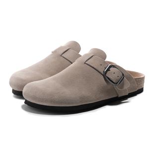FITORY Men’s Suede Clogs Round-Toe, Adjustable Strap, Cork Footbed, Retro Comfort