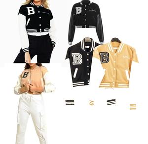Fashion Luva P V C faux Leather Sleeve Women Baseball Jacket Cropped Varsity Zip Up Bomber Letter Pattern top.