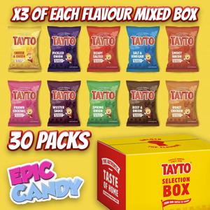 30 Packets of Mixed Tayto Crisps 32g - Irish - Snack - Wholesale - Beef - Salt & Vinegar - Smpky Bacon - Roast Chicken - Spring onion - Ready Salted - Prawn Cocktail - Wuster Sauce - Cheese & Onion