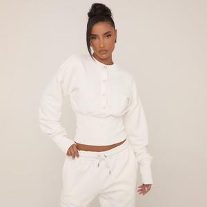 Long Sleeve Popper Detail Cinched Waist Sweatshirt