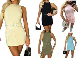 FASHION LUVA NEW Ladies COTTON ROUND NECK BELTED CARGO SKORT PLAYSUIT STRETCH POCKETS VIRAL SKIRT Comfort Fabric Womenswear Overalls Shorts Basic Sleeveless Minimalist