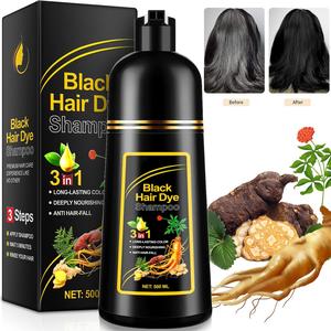 Hair Dye Shampoo Black for Men Women, 3 IN 1 Hair Color Shampoo for Gray Hair Instant Hair Coverage and Beard for Color Treated Hair, Herbal Ingredients 500ML Conditioner Haircare Comfort Cleanser Cleansing