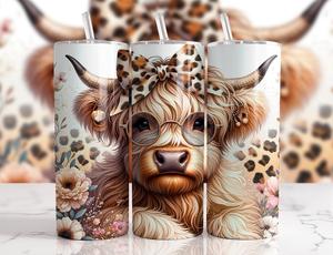 20oz Tumbler highland cow leopard print Personalised Bottle Drinkware