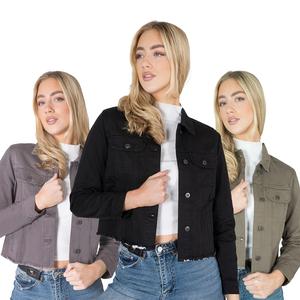 NOROZE Womens Cropped Denim Jacket Womenswear Ladies Casual Jean Collar Jackets Coat UK Sizes 8-20 Cotton Chic