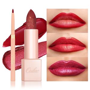 Oulac Lip Liner & Infinity Mositure Shine Lipstick Set with Random Makeup Gift – Smooth, Creamy, Long-Lasting, Waterproof, Vegan, High Pigmentation
