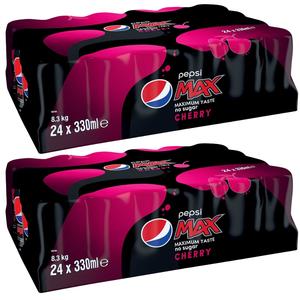 Pepsi Max Cherry Can 330ml - Pack of 48 (2x24pk) - Carbonated Fizzy Drink with Cherry Twist Beverage