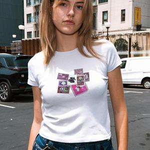 Postage Stamps Print T-Shirt - Womens Baby Tee - Salty Pixie