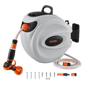 VEVOR Retractable Hose Reel, Max. 35+2m, 115 ft x 1/2 inch, 180° Swivel Bracket Wall-Mounted, Garden Water Hose Reel with 9-Pattern Nozzle and 3 Fast Adaptors, Automatic Rewind, Lock at Any Length