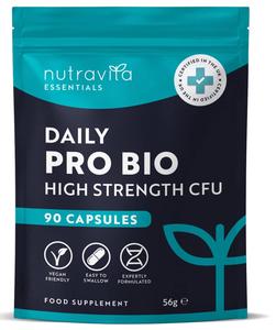 Nutravita Daily Pro Bio High Strength CFU - 90 Vegan Capsules for Gut Health & Bloating Relief - 6 Billion CFU with 5 Strain Complex - Lactobacillus Acidophilus - Easy to Swallow - Vegan Friendly