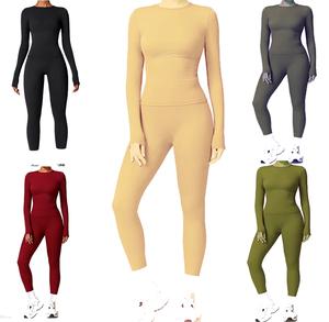 Fashion Luva Women Long Sleeve Gym Tops and Legging Workout Fitness Gym Wear Soft Quick Dry Compression Workout Gym Set