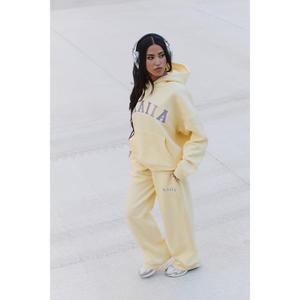 Kaiia Ribbed Waistband Wide Leg Joggers Soft Yellow