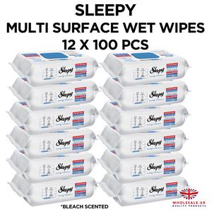 Sleepy - Multi Surface Cleaning Wipes, Campaign, Bleach Scented 12 Packs x 100pcs Disposable
