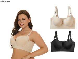 FLOURISIM 2 pieces push-up bra women's large size hidden deep cup back bra full underwear fat shaping round  bra