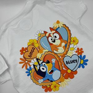 Blue dog inspired flowery children’s t-shirt