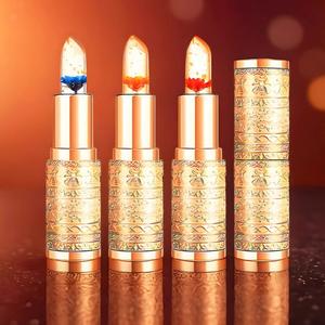 Crystal Flower Jelly Lip Gloss Lipstick in 3 Color Variants with Gold Foil PH Temperature Sensitive,Non-stick Hydrating Moisturizer Lip Gloss Balm for Shiny Smooth Pink,Light & Dark Precious Lips, Lip Snarl for Occasions,Parties and Casual Home use