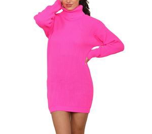 Fashion Luva Polo neck Florecent Knitted high neck Jumper dress winter  top Black Crew Neck Casual ladies  coatigan