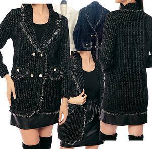 Fashion Luva Tweed Double Breasted Blazer Casual Coat Tassel Fringes Knitted Button up Jacket in Plus Size - Women's Knitwear - Womenswear Piece Tops Outerwear Long Sleeve  Comfort Underwear Lady Minimalist